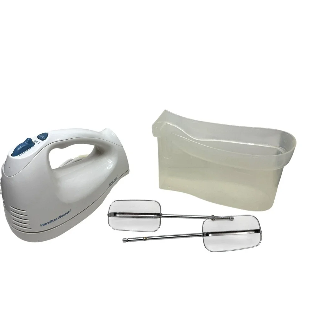 Hamilton Beach Hand Mixer 62682R White Blue 6-Speed w/ Bowl Rest & Storage Case